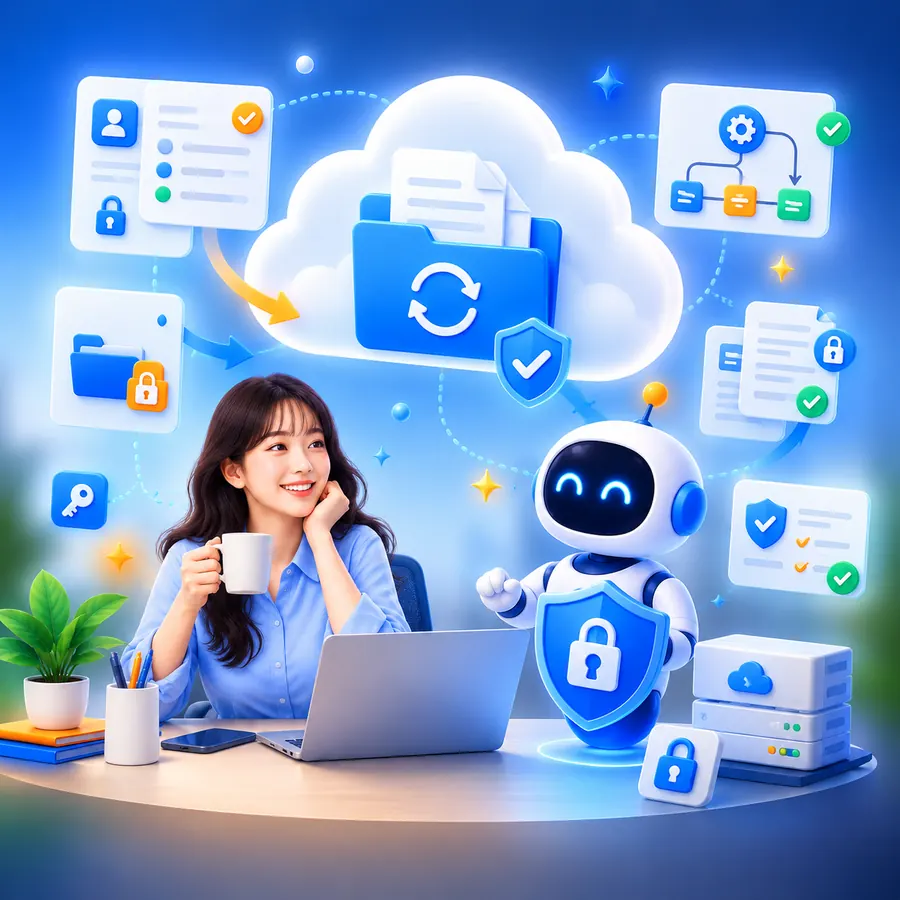 클라우드와 파일을 자동 정리하는 콘셉트 이미지